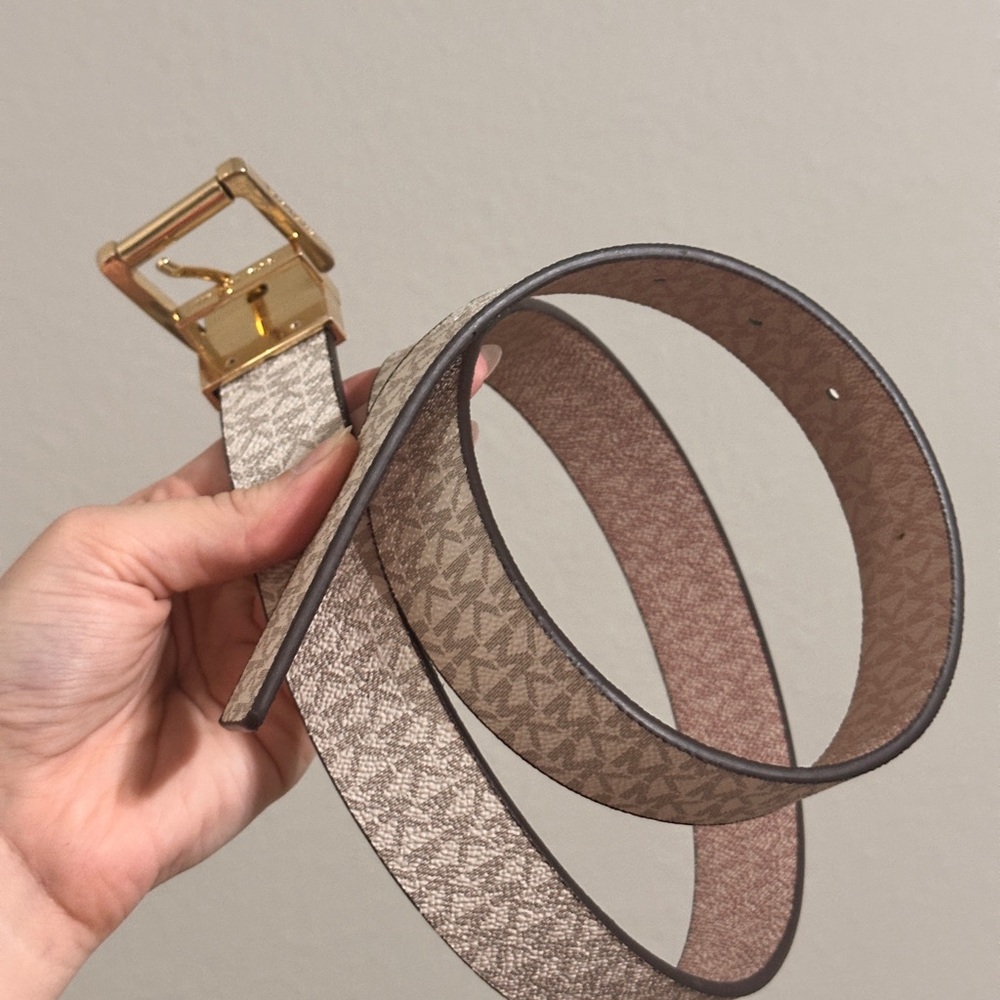 Michael Kors Tan Patterned Belt with Gold Buckle